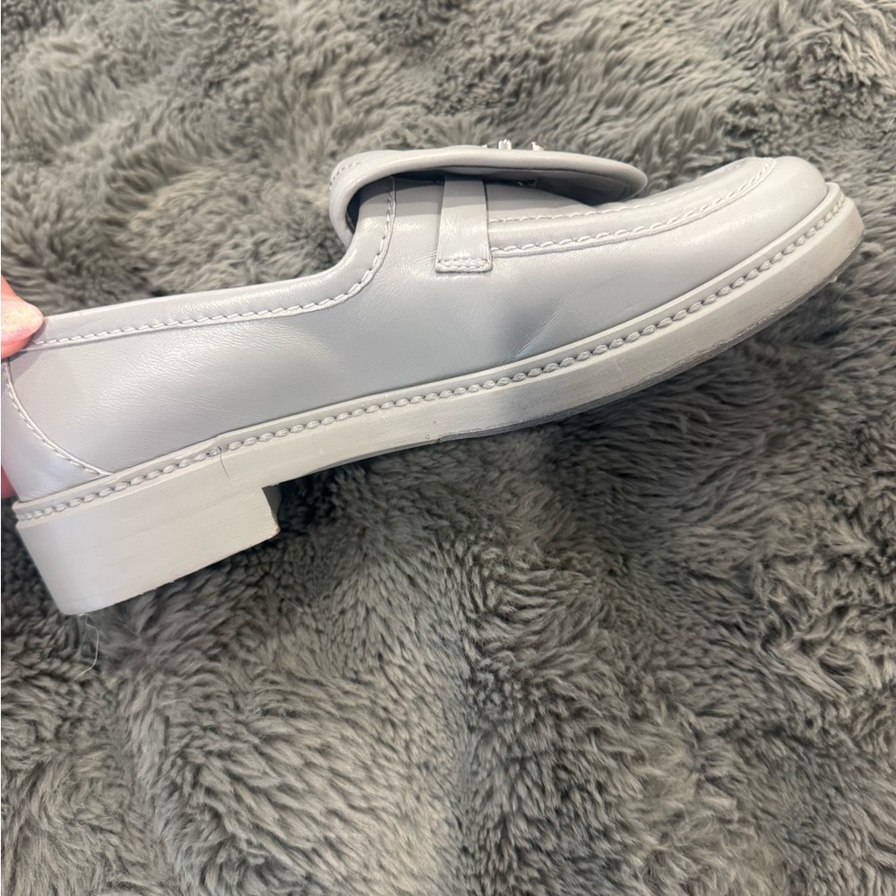 Chanel 21B Grey Quilted Flap Turnlock CC Logo Silver Mule Slip Flat Loafer 37.5 - Picture 4 of 12